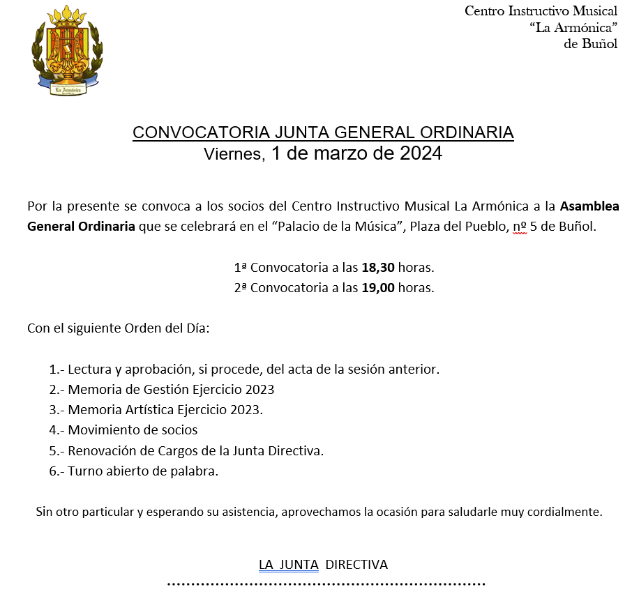 Convocatoria Junta General Ordinaria 2024